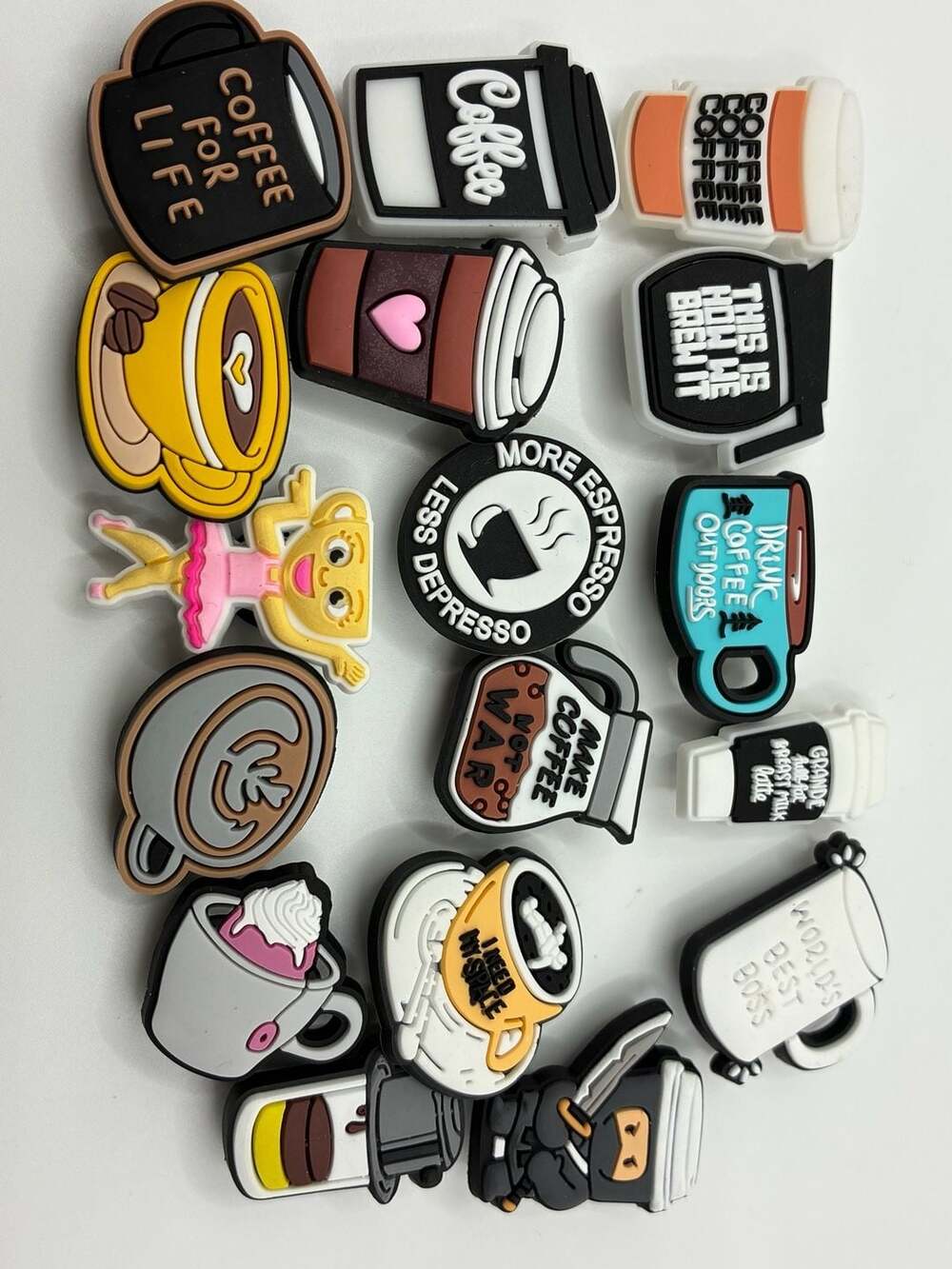 Coffee Themed PVC Shoe Charms for Clogs and Sandals Assorted Pack